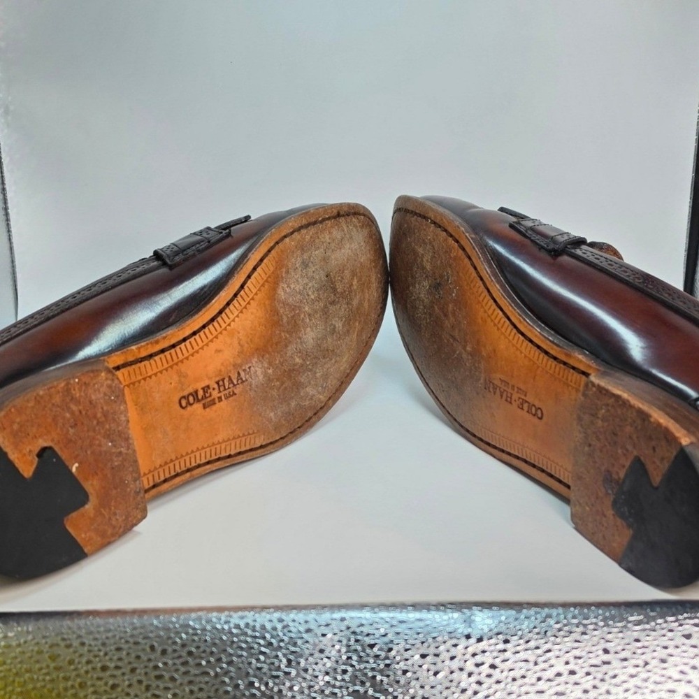Cole Haan Mens Burgundy Leather Kiltie Monk Strap Wingtip Loafers Made in USA 8 - Picture 4 of 11
